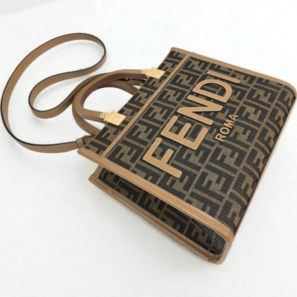 ✨️Authentic Fendi Sunshine Small Brown FF jacquard fabric bag - Picture 10 of 16